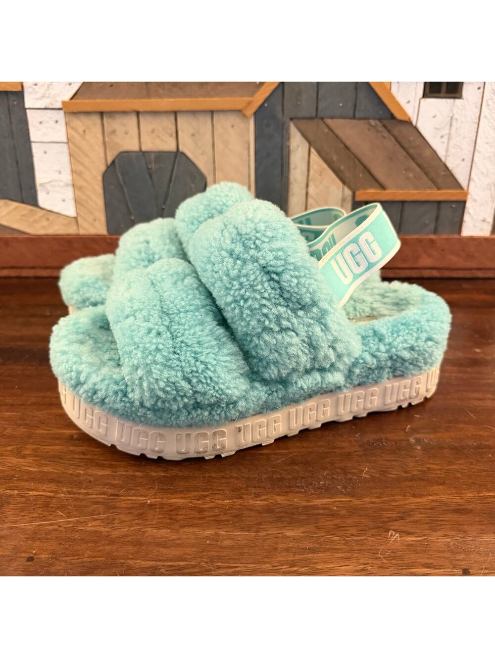 UGG Oh Fluffita Platform Slippers Tide Pool Aqua Size 7